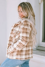 Load image into Gallery viewer, Khaki Sherpa Plaid Button Pocketed Jacket