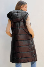 Load image into Gallery viewer, Black Hooded Long Quilted Vest Coat