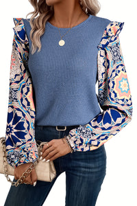 Blue Floral Waffle Top