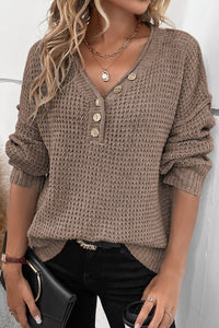 Khaki Pointelle Knit Drop Shoulder Sweater