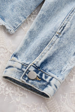 Load image into Gallery viewer, Light Blue Distressed Denim Jacket