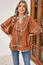 Load image into Gallery viewer, Loose Brown Blouse with Coloured Trimmings