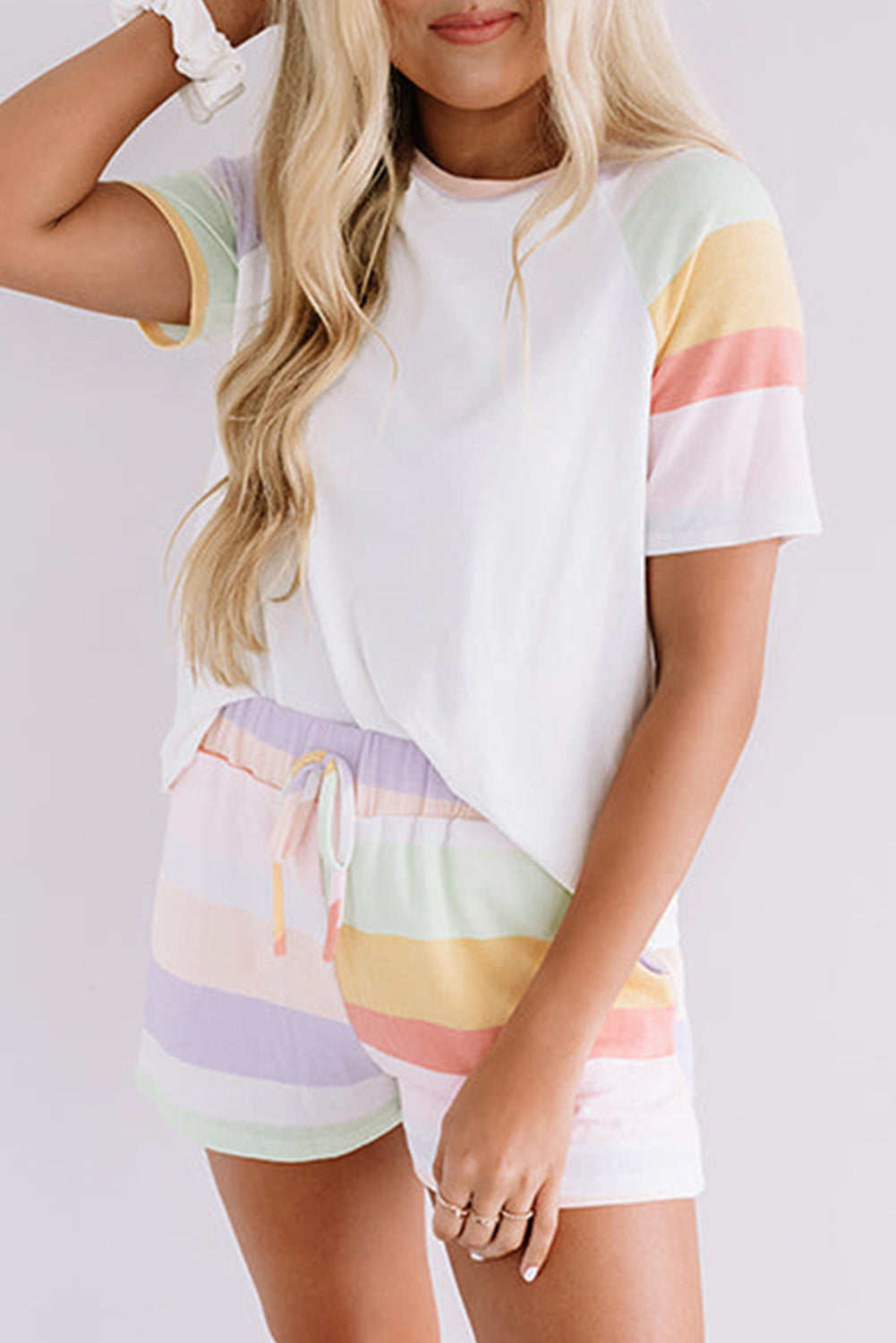 White Rainbow Striped Set