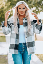 Load image into Gallery viewer, Gray Plaid Color Block Buttoned Long Sleeve Jacket with Pocket