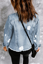 Load image into Gallery viewer, Light Blue Distressed Denim Jacket