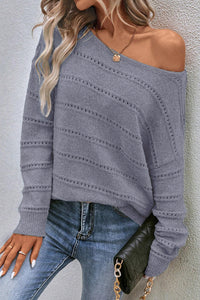 Drop Shoulder Pointelle Knit Sweater