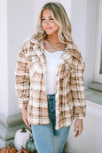 Load image into Gallery viewer, Khaki Sherpa Plaid Button Pocketed Jacket