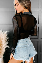 Load image into Gallery viewer, Black Rhinestone Sheer Slim Fit Long Sleeve Bodysuit