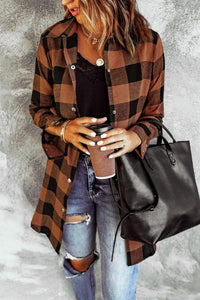 Extra-Long Brown Plaid Shirt Coat