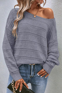 Drop Shoulder Pointelle Knit Sweater