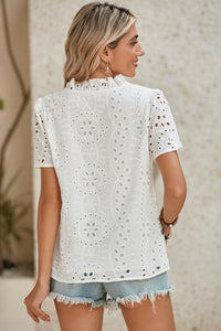 White Boho Geometric Blouse