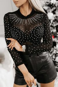 Black Rhinestone Bodysuit