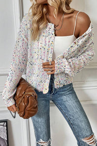 White Confetti Knit Cropped Cardigan