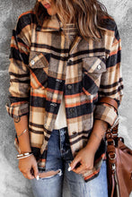 Load image into Gallery viewer, Brown Plaid Button Up Long Sleeve Flannel Shacket