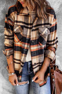 Brown Plaid Button Up Long Sleeve Flannel Shacket