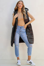 Load image into Gallery viewer, Black Hooded Long Quilted Vest Coat