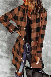 Extra-Long Brown Plaid Shirt Coat