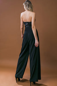 Black Sequin Wide-Leg Jumpsuit