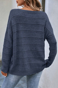 Drop Shoulder Pointelle Knit Sweater