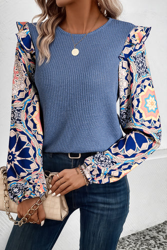 Blue Floral Waffle Top