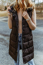 Load image into Gallery viewer, Black Hooded Long Quilted Vest Coat