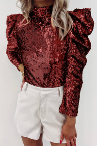 Sequin Ruched Sleeve Top