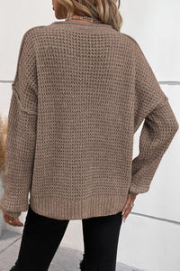 Khaki Pointelle Knit Drop Shoulder Sweater