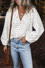 Load image into Gallery viewer, White Eyelet V Neck Blouse