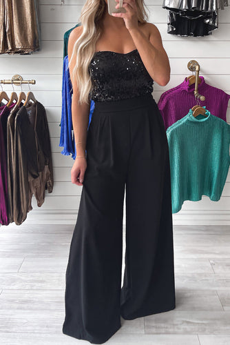 Black Sequin Wide-Leg Jumpsuit