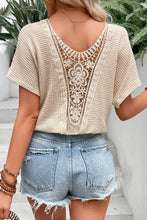 Load image into Gallery viewer, Oatmeal Guipure Lace Splicing Back Waffle Textured T-shirt