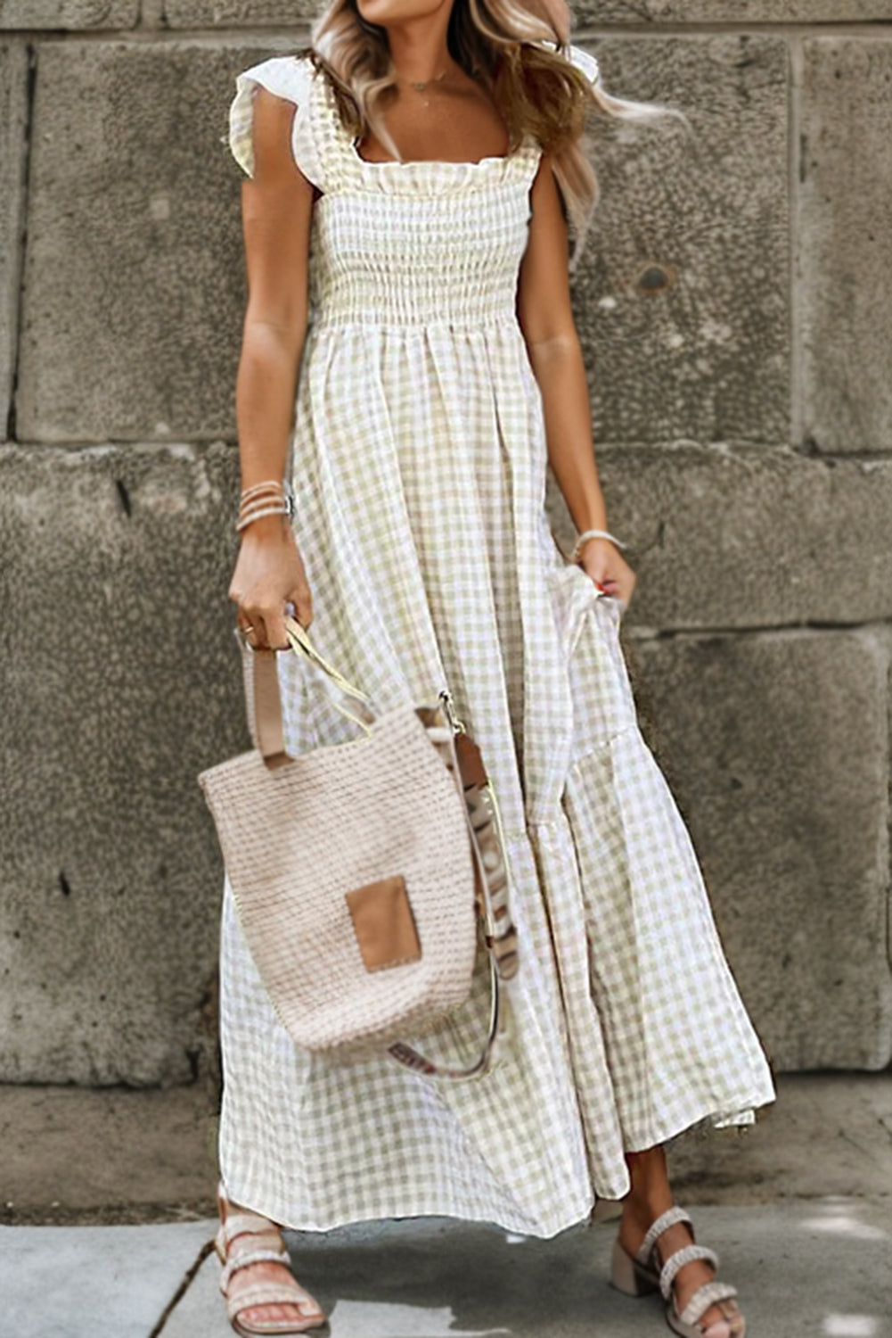 Khaki Plaid Maxi Dress