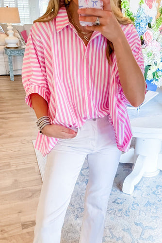 Stripe Button Up Shirt - Pink, Blue