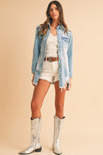 Load image into Gallery viewer, Distressed Frayed Long Denim Jacket