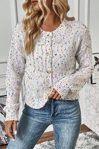 White Confetti Knit Cropped Cardigan