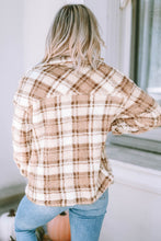 Load image into Gallery viewer, Khaki Sherpa Plaid Button Pocketed Jacket