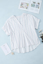 Load image into Gallery viewer, Striped Print Loose Fit V Neck Short Sleeve Blouse