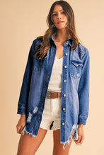 Load image into Gallery viewer, Distressed Frayed Long Denim Jacket