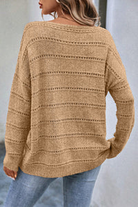 Drop Shoulder Pointelle Knit Sweater