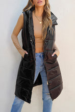 Load image into Gallery viewer, Black Hooded Long Quilted Vest Coat