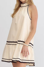 Load image into Gallery viewer, Khaki Striped Ricrac Sleeveless Mini Dress