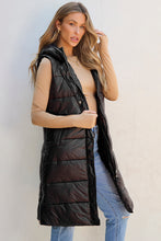 Load image into Gallery viewer, Black Hooded Long Quilted Vest Coat