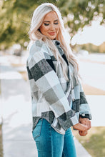 Load image into Gallery viewer, Gray Plaid Color Block Buttoned Long Sleeve Jacket with Pocket