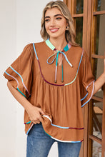 Load image into Gallery viewer, Loose Brown Blouse with Coloured Trimmings