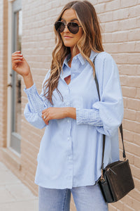 Striped Shirt with Shirred Cuffs