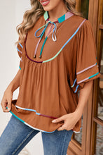 Load image into Gallery viewer, Loose Brown Blouse with Coloured Trimmings