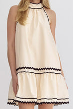 Load image into Gallery viewer, Khaki Striped Ricrac Sleeveless Mini Dress