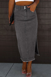 Black Raw Denim Skirt