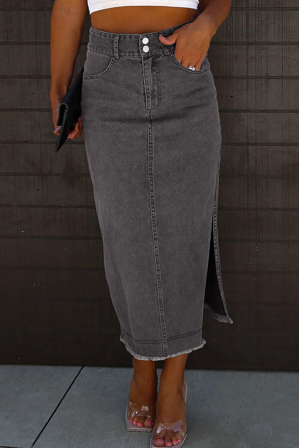 Black Raw Denim Skirt