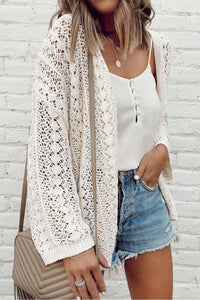 Crochet Knit Drop Shoulder Open Front Cardigan