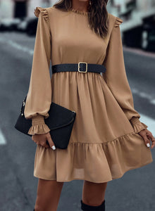 French Beige Tiered Dress